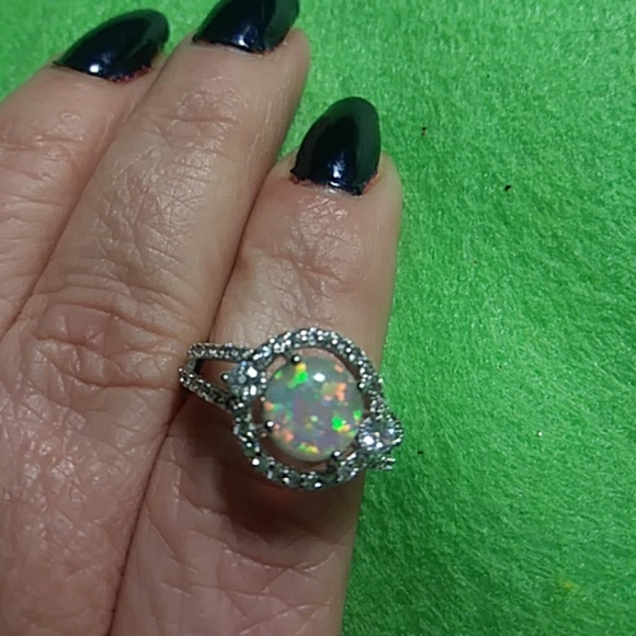 SOLD New Lab created opal halo ring sz7 - Picture 7 of 7